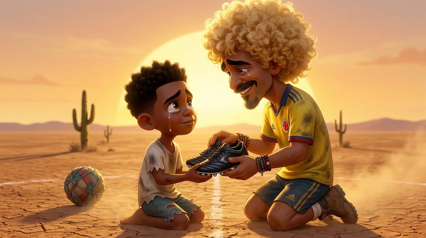 El Pibe entrega los primeros botines a Louis, quien llora de emoción