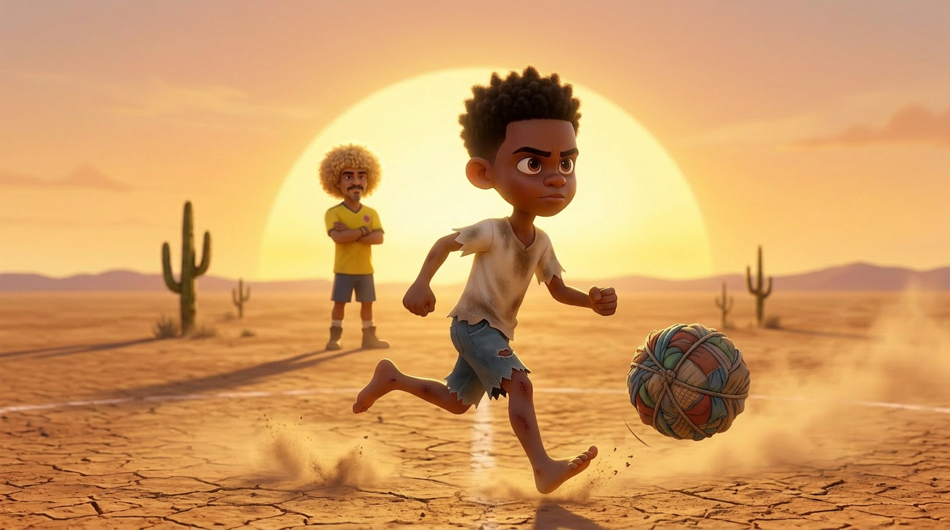Louis corriendo al amanecer en el desierto mientras El Pibe observa