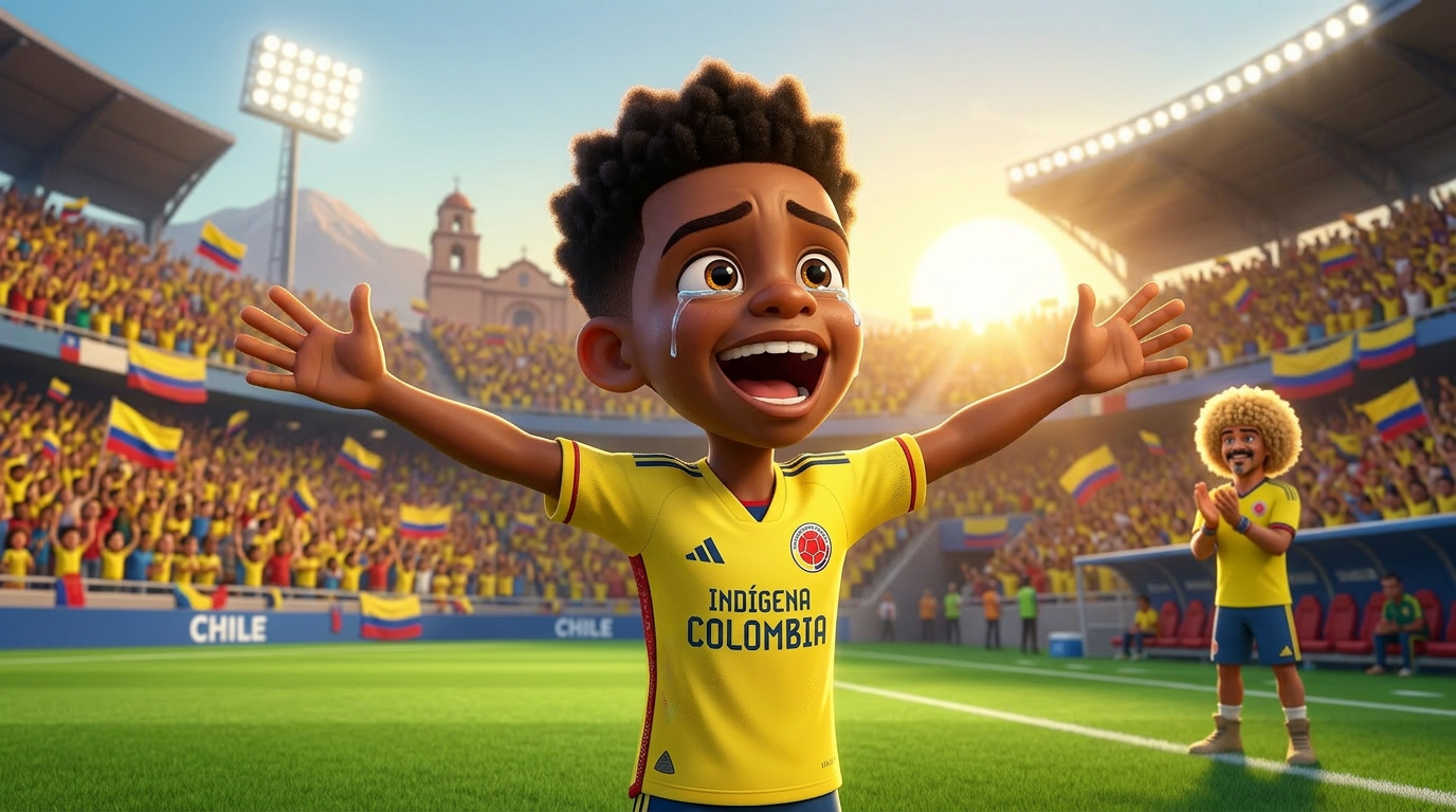 Louis celebrando su primer gol con la selección indígena de Colombia