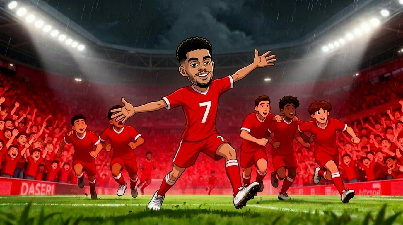 Louis celebra un gol con la camiseta roja